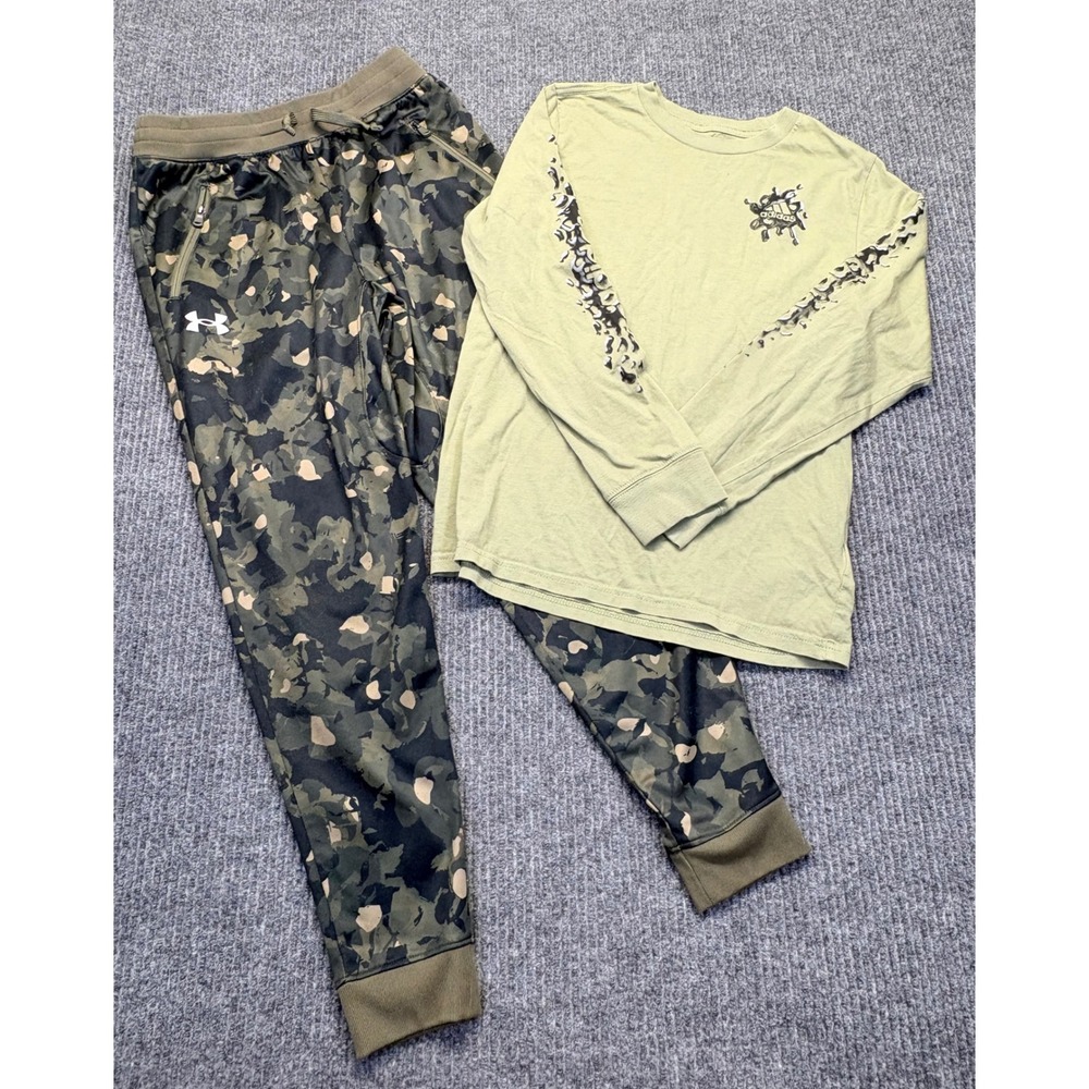 Boys Under Armour Camo Joggers and Adidas Long Sleeve Graphic Tee Set Medium